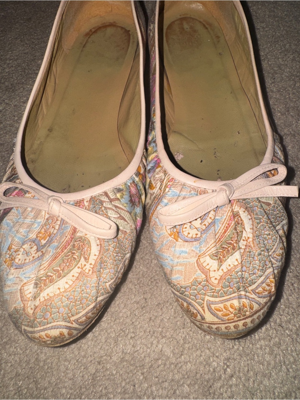 Stuart Weitzman Paisley Print Ballet Flats in Pale Pink Trim